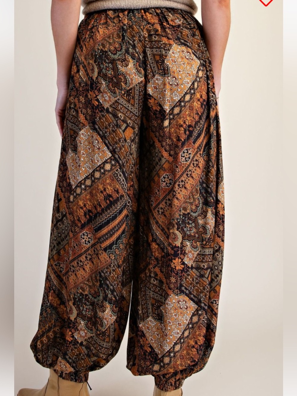 easel Wide Leg Boho Pants in Rust Multi Print - Picture 5 of 6
